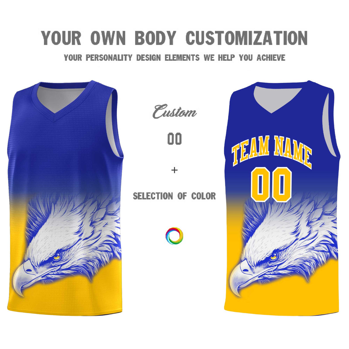 Custom Royal Yellow Basketball Kits with Eagle Pattern