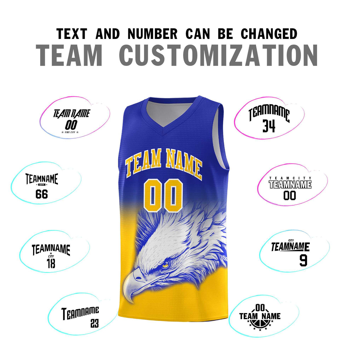 Custom Royal Yellow Basketball Kits with Eagle Pattern