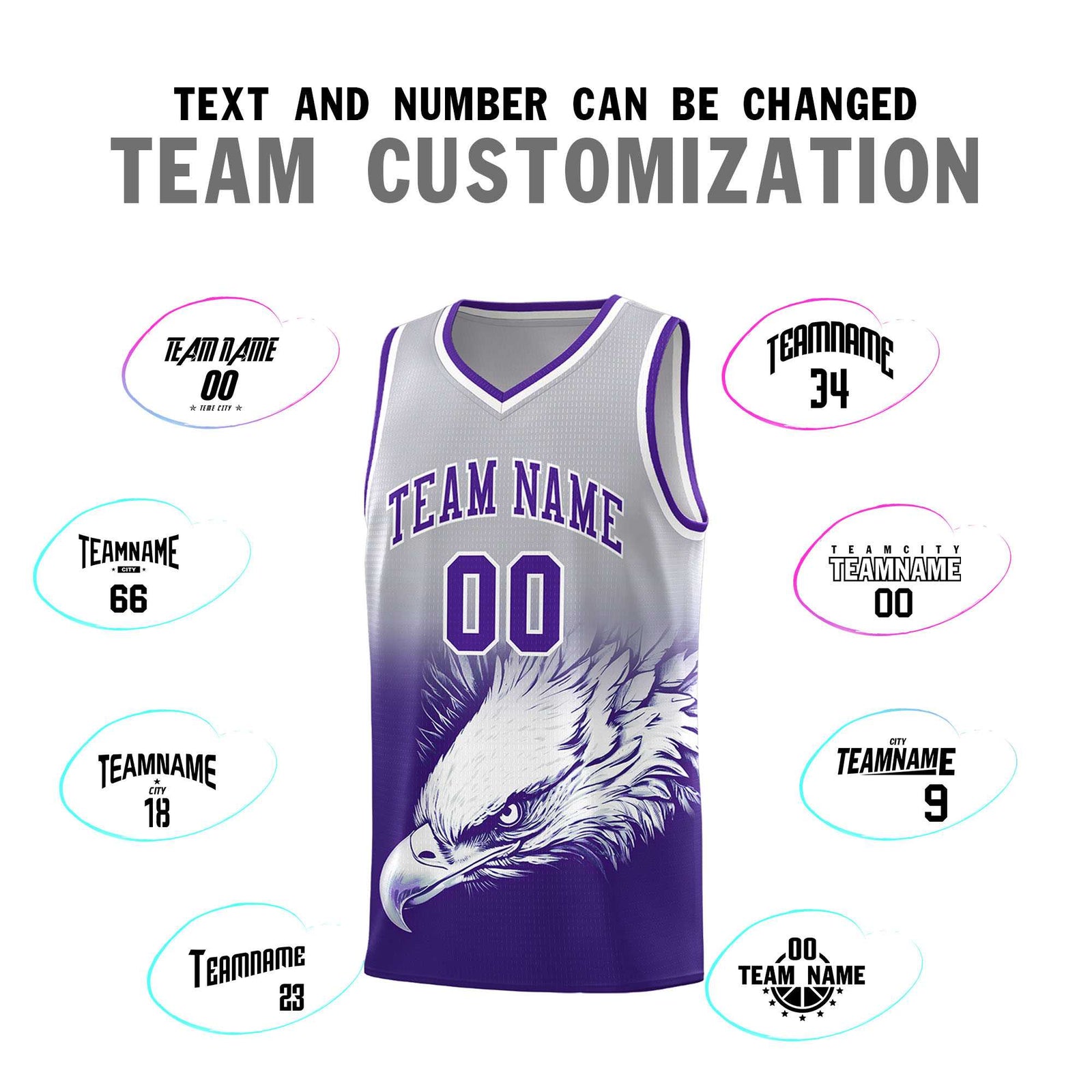 Custom Gray Purple Basketball Kits with Eagle Pattern