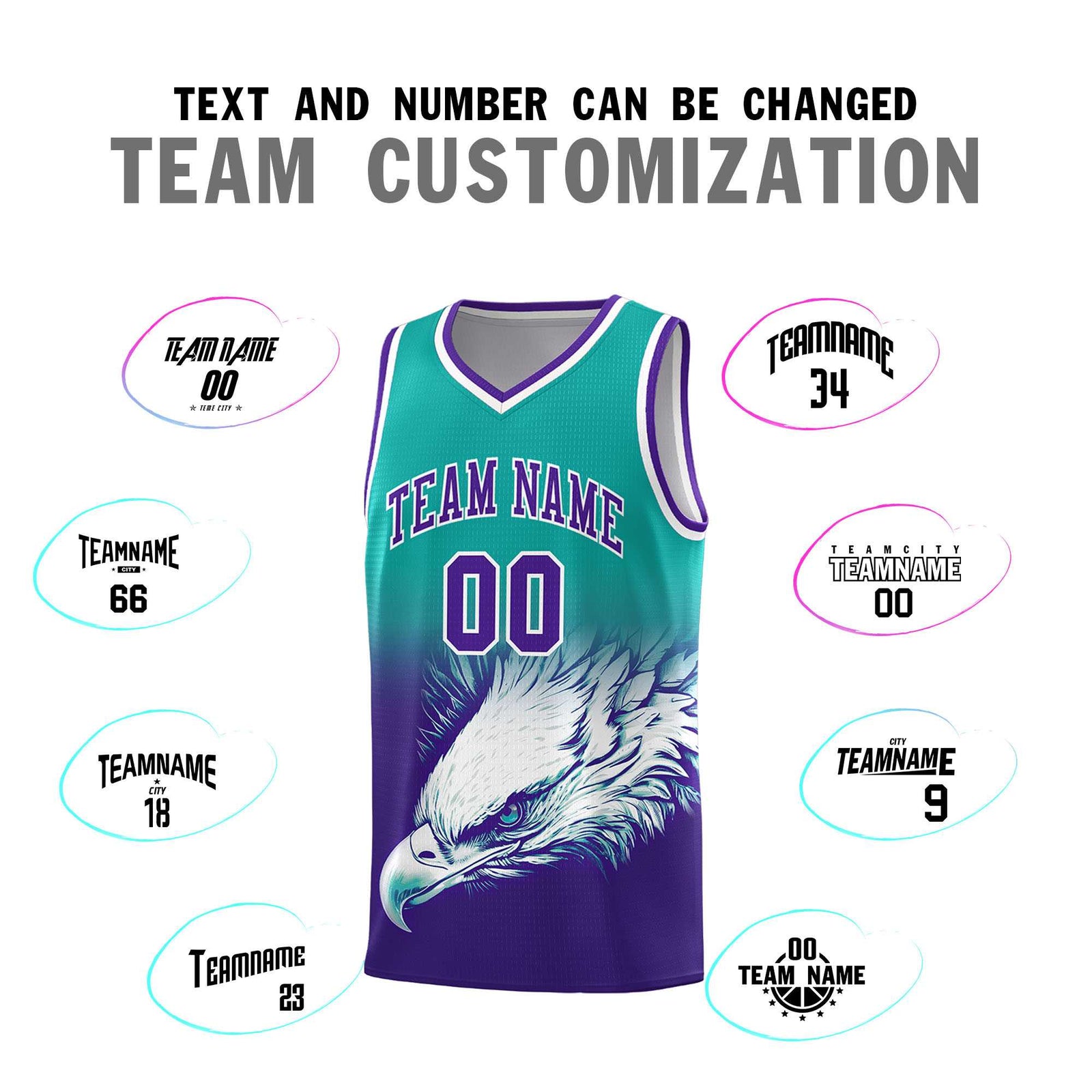 Custom Aqua Purple Basketball Kits with Eagle Pattern
