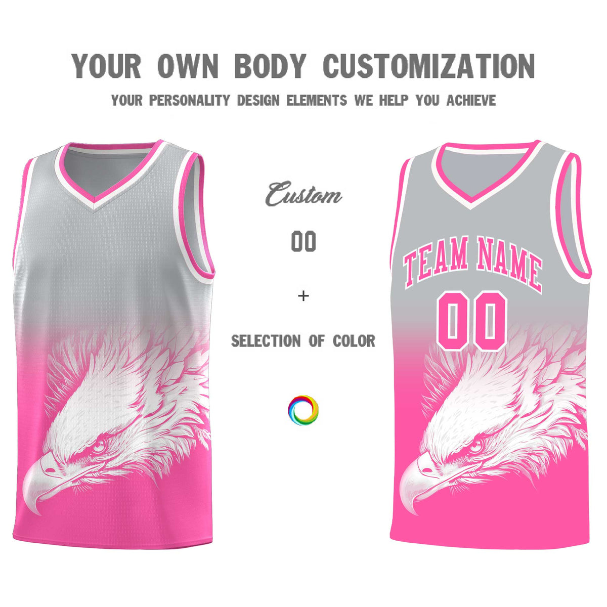 Custom Gray Pink Basketball Kits with Eagle Pattern