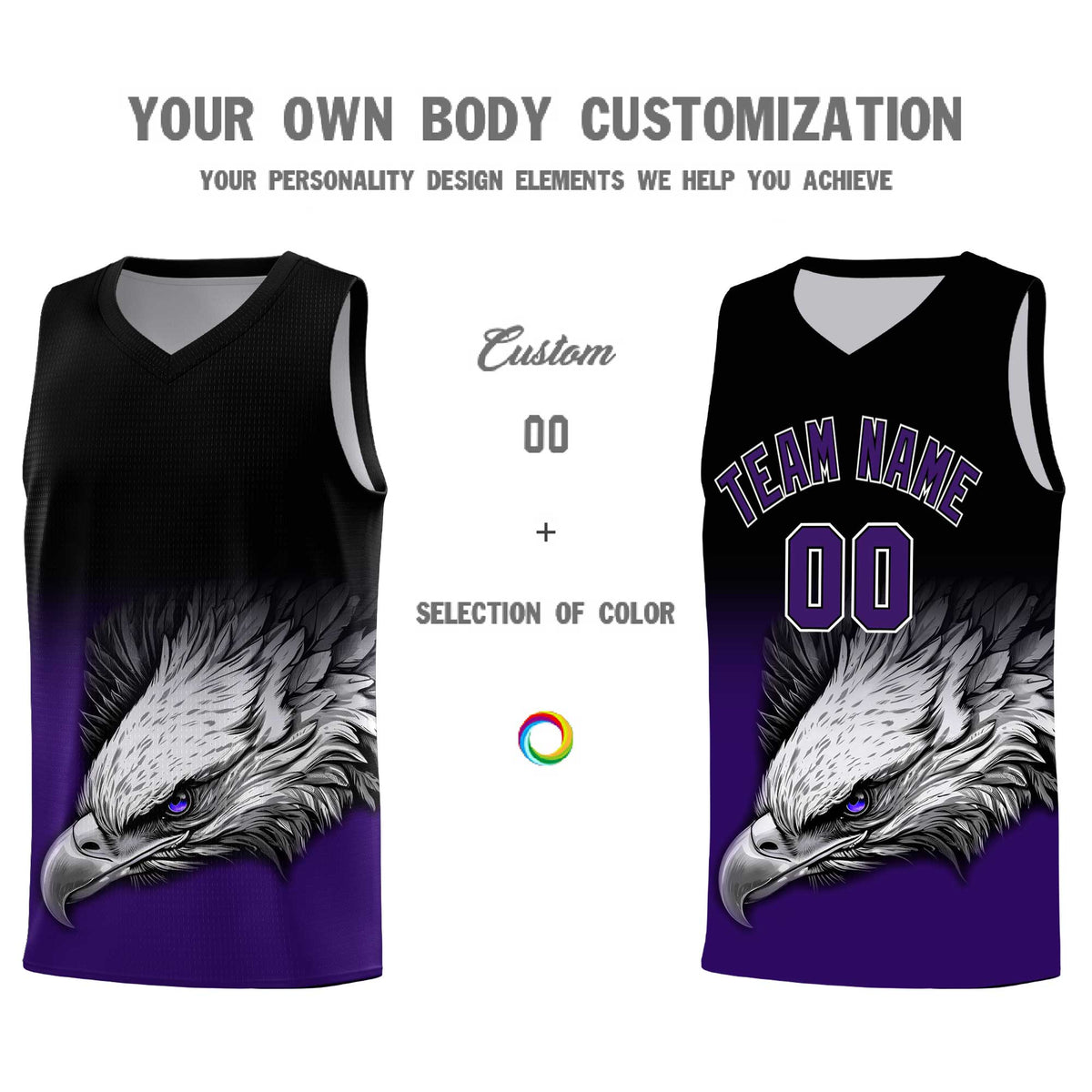 Custom Black Purple Basketball Kits with Eagle Pattern