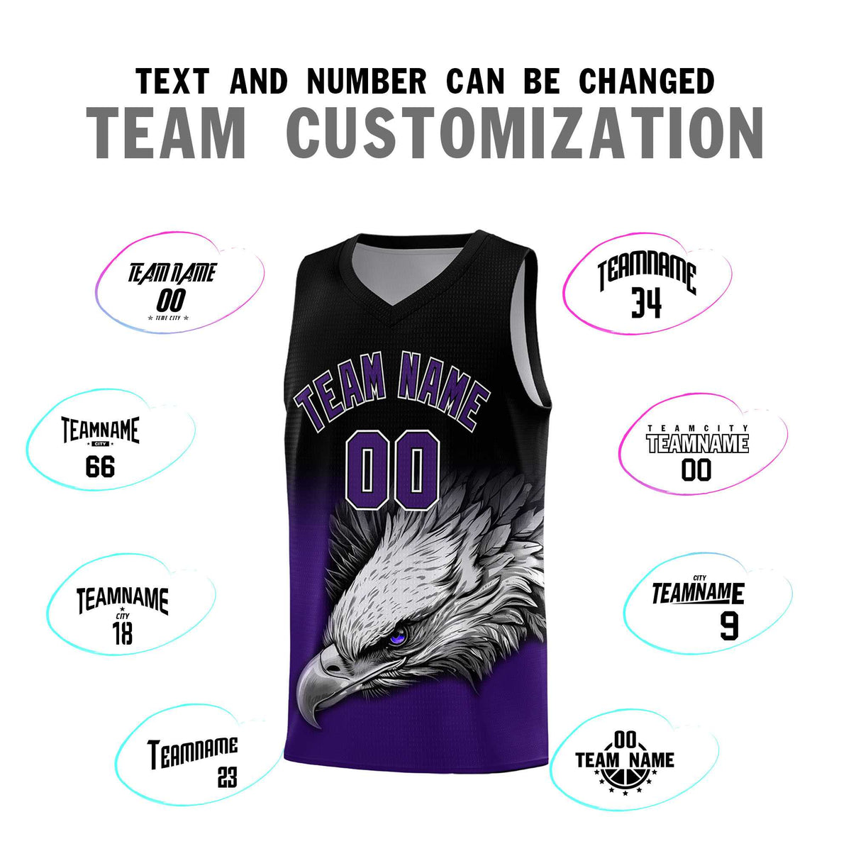 Custom Black Purple Basketball Kits with Eagle Pattern