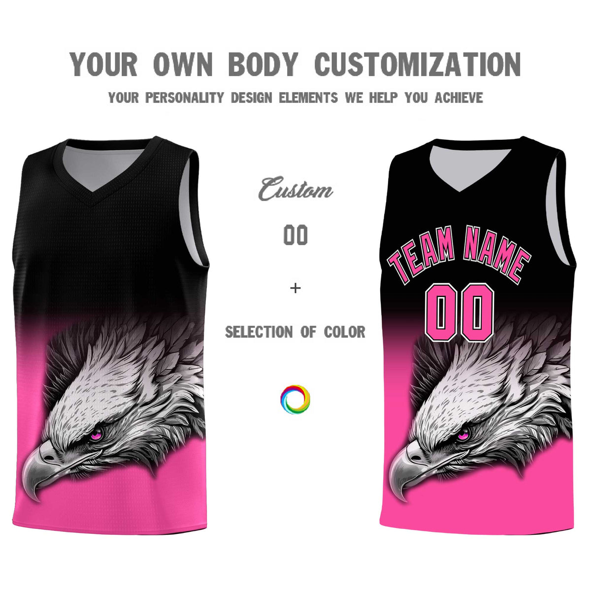 Custom Black Pink Basketball Kits with Eagle Pattern
