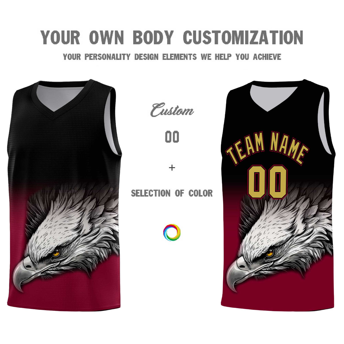 Custom Black Crimson Basketball Kits with Eagle Pattern
