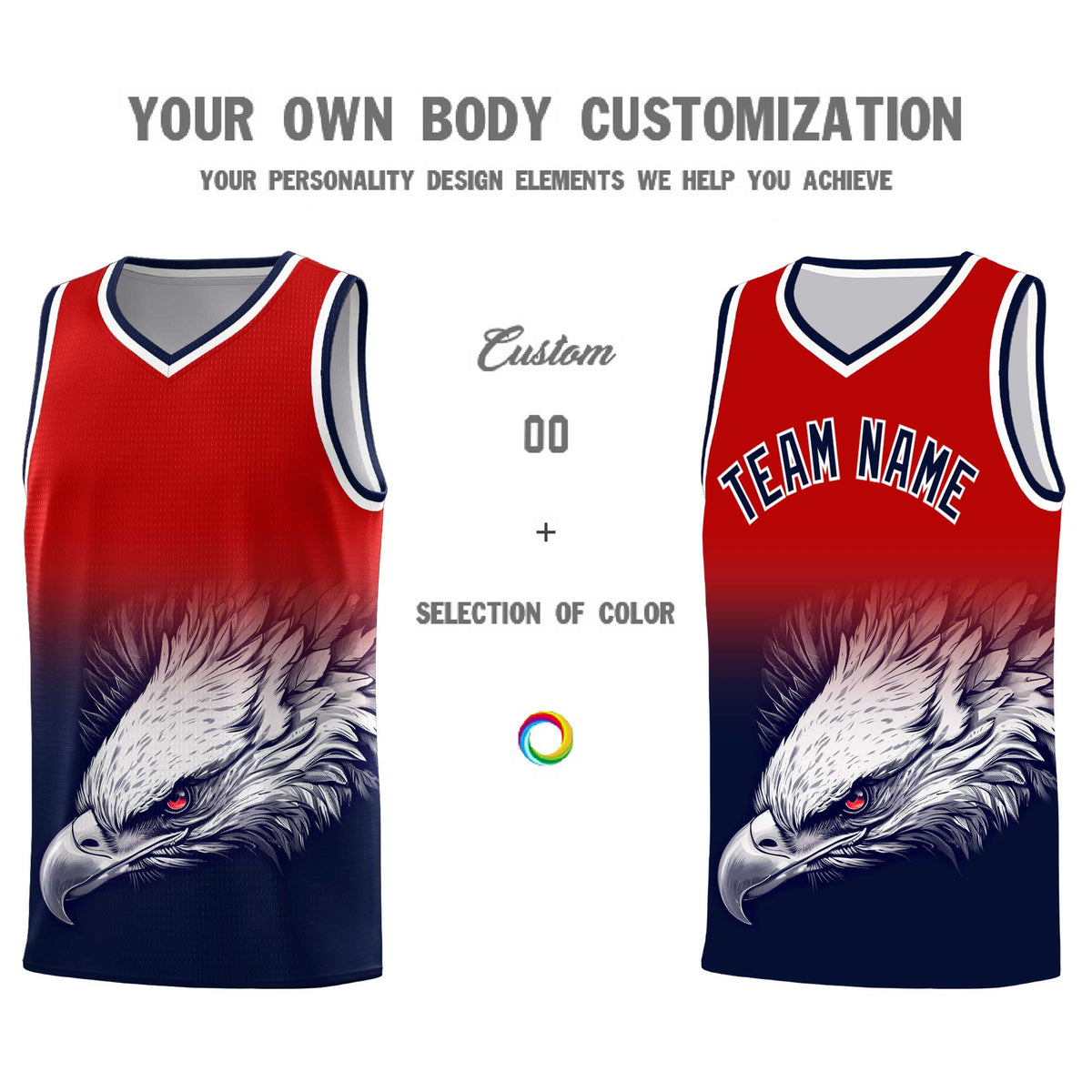 Custom Red Navy Basketball Kits with Eagle Pattern