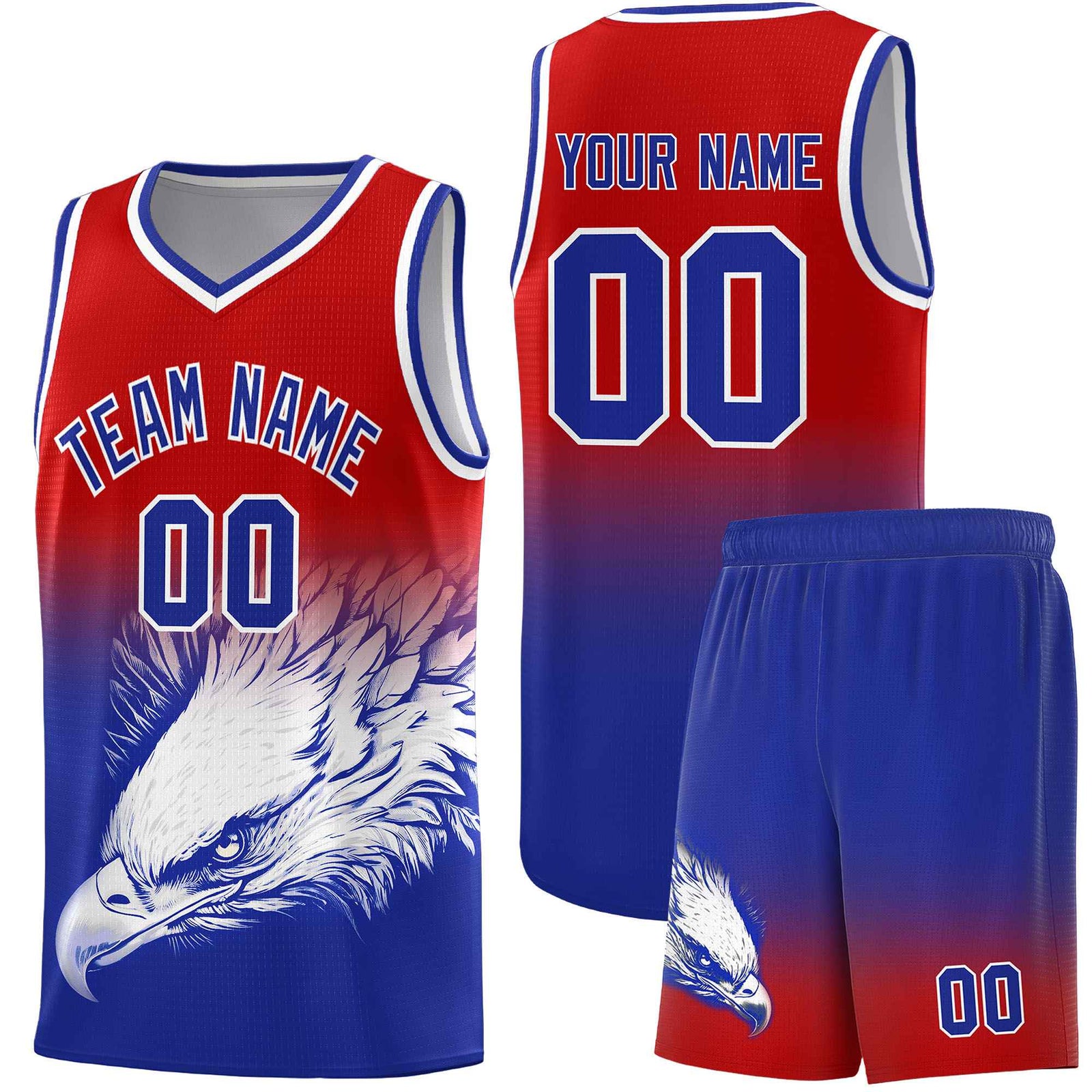 Custom Red Royal Basketball Kits with Eagle Pattern