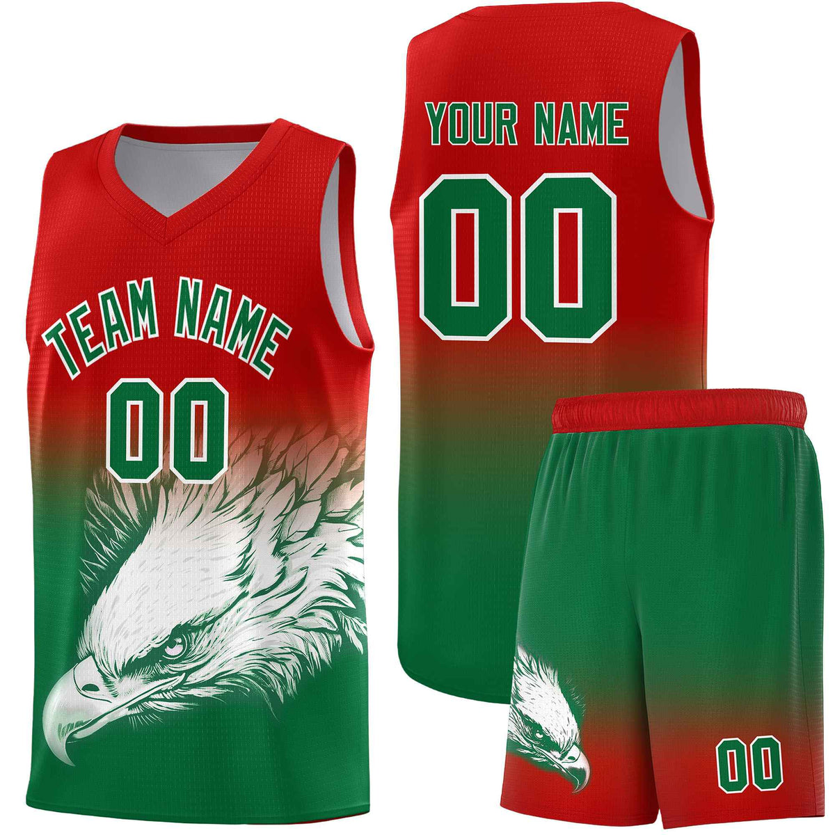 Custom Red Kelly Green Basketball Kits with Eagle Pattern