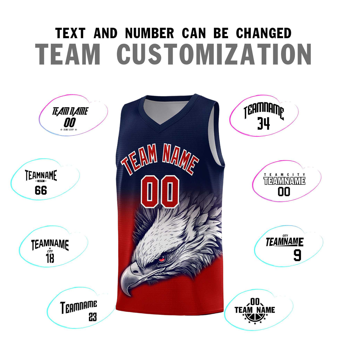 Custom Navy Red Basketball Kits with Eagle Pattern