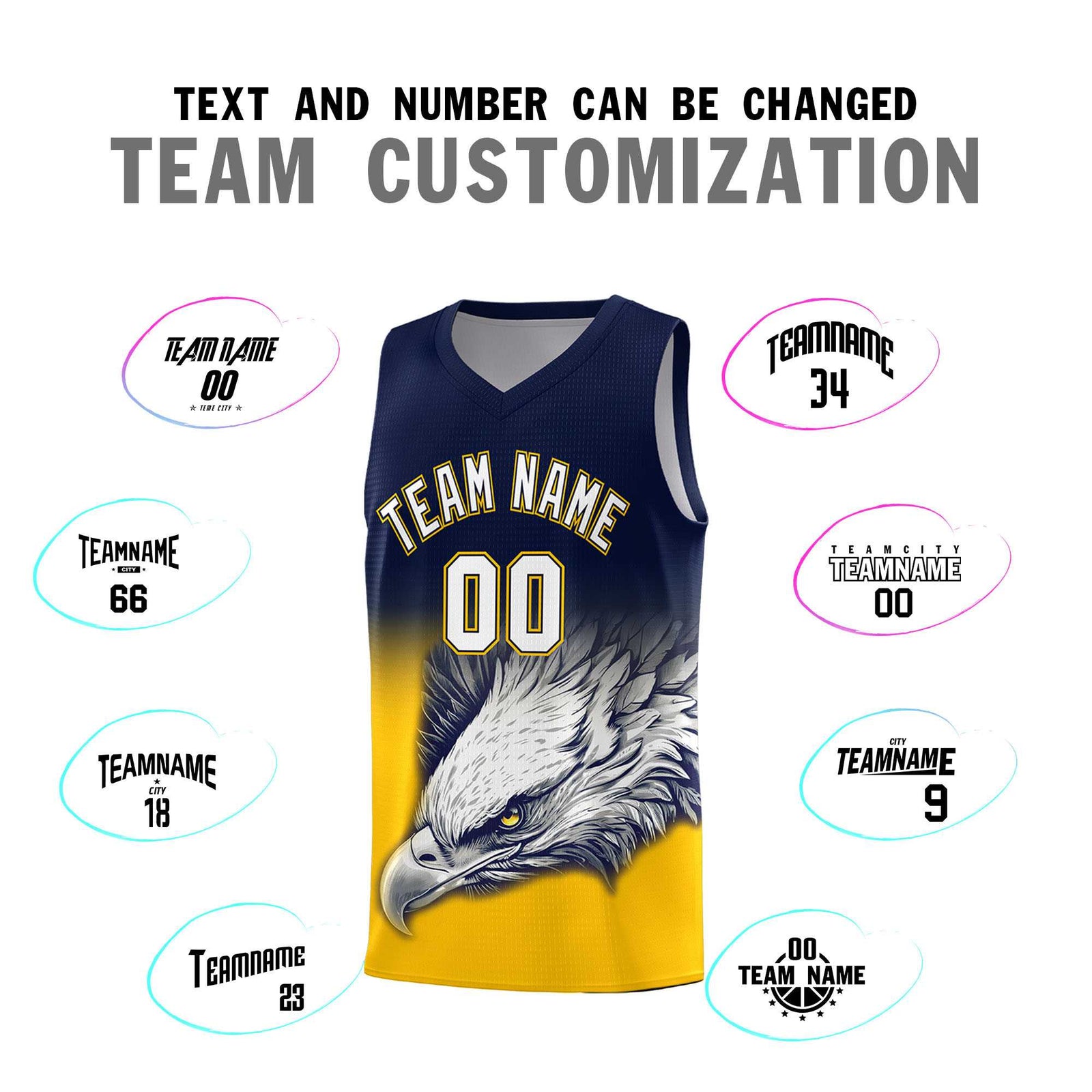Custom Navy Yellow Basketball Kits with Eagle Pattern