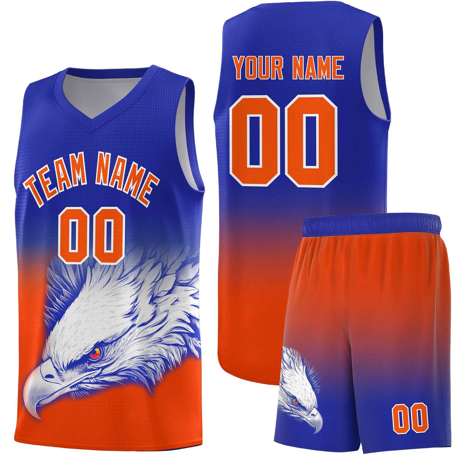 Custom Royal Orange Basketball Kits with Eagle Pattern