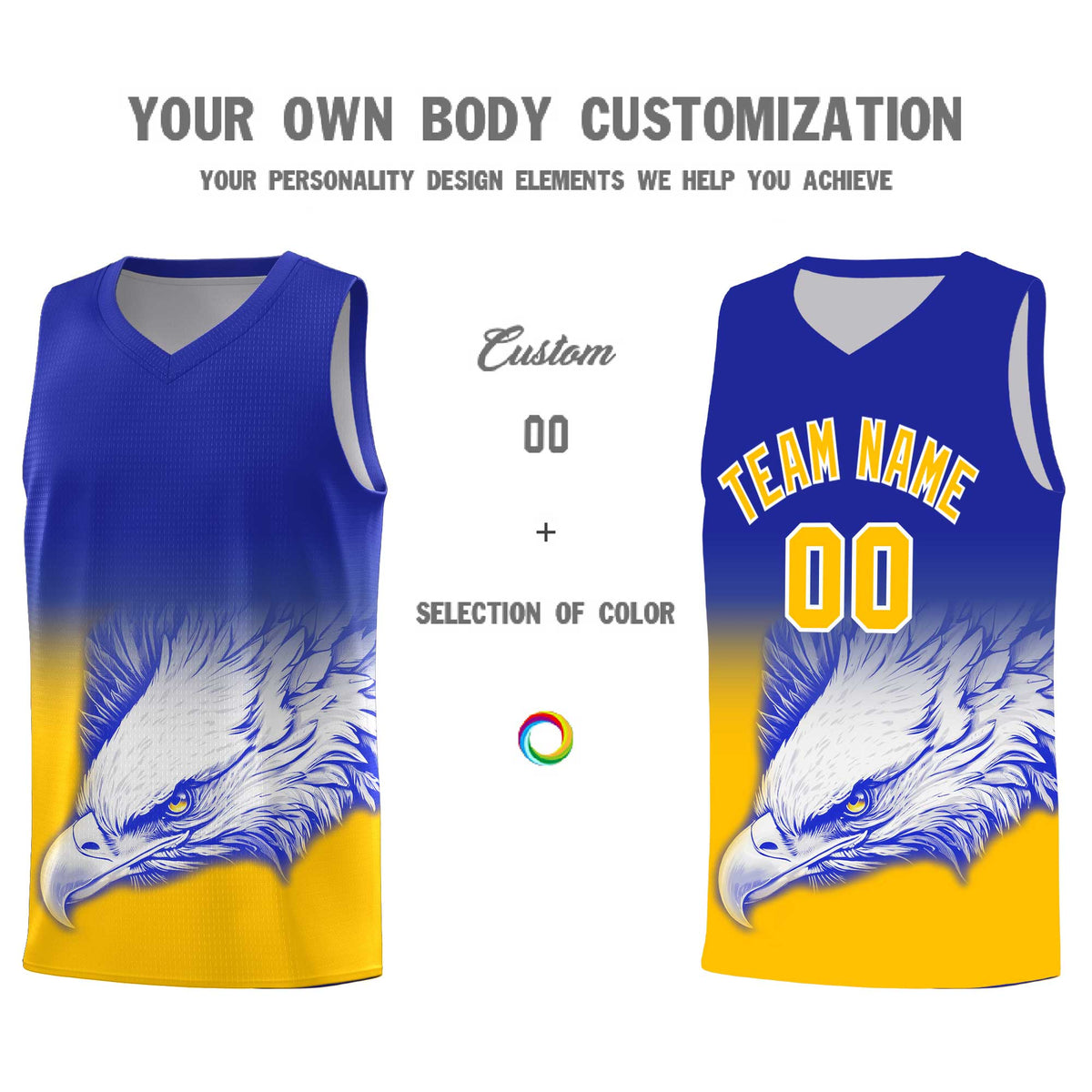 Custom Royal Yellow Basketball Kits with Eagle Pattern