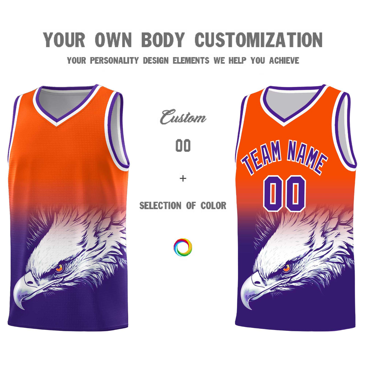 Custom Orange Purple Basketball Kits with Eagle Pattern