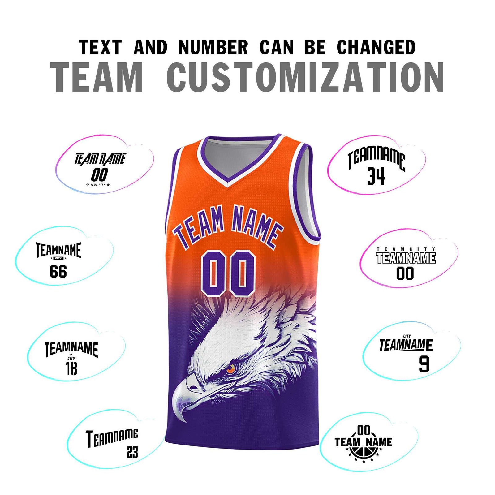 Custom Orange Purple Basketball Kits with Eagle Pattern