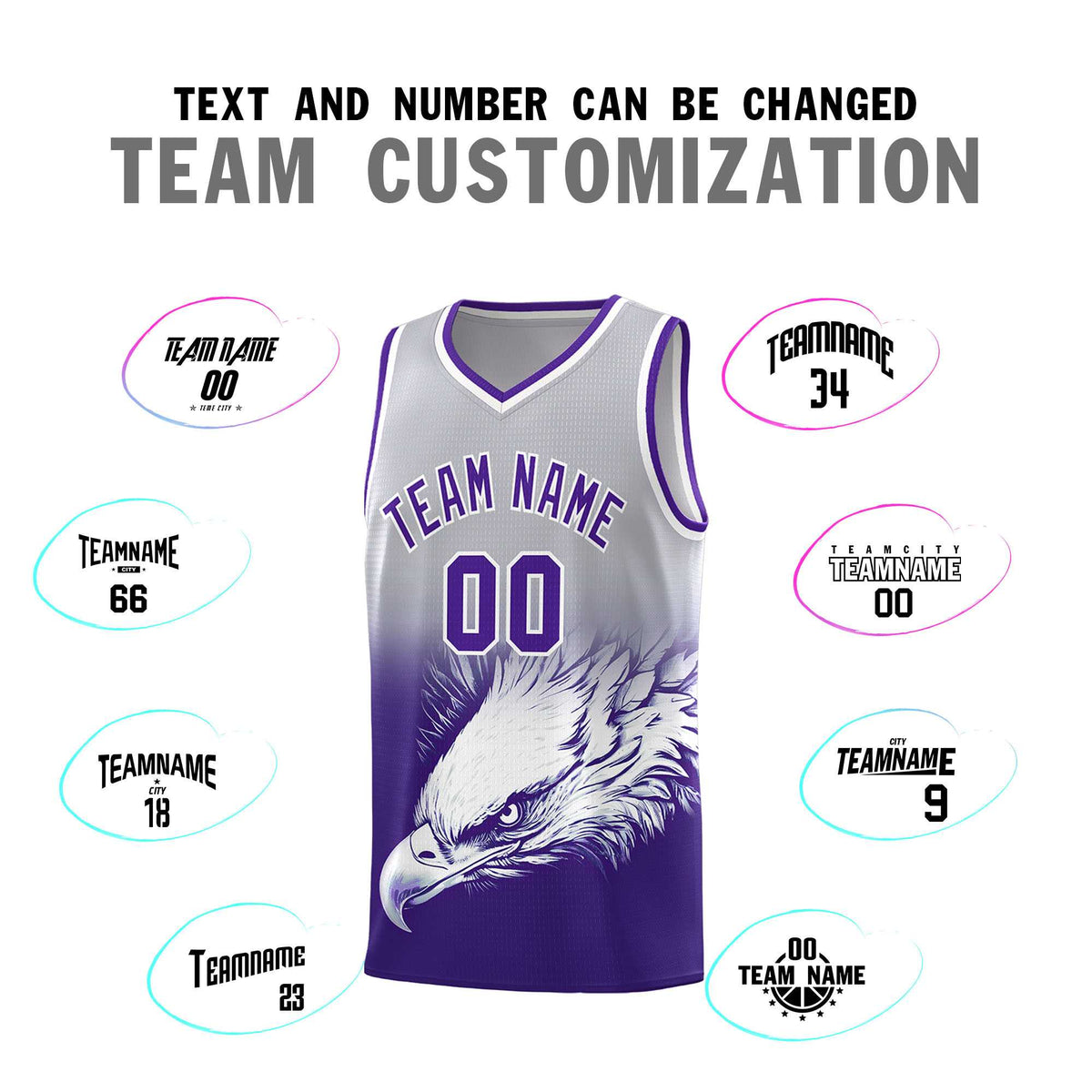 Custom Gray Purple Basketball Kits with Eagle Pattern