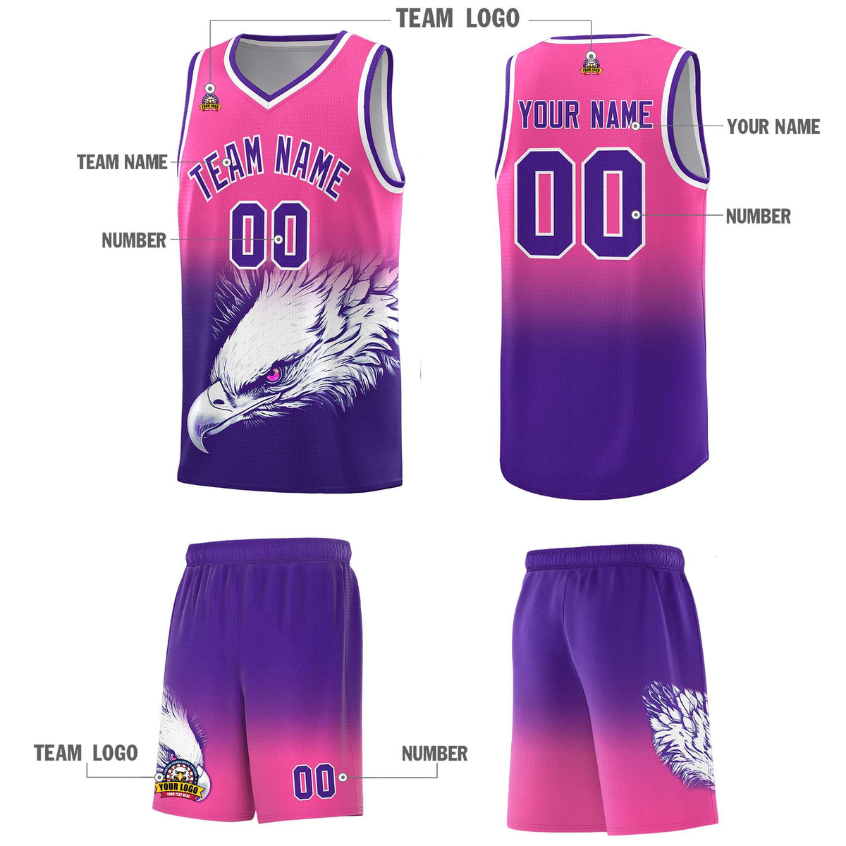 Custom Pink Purple Basketball Kits with Eagle Pattern