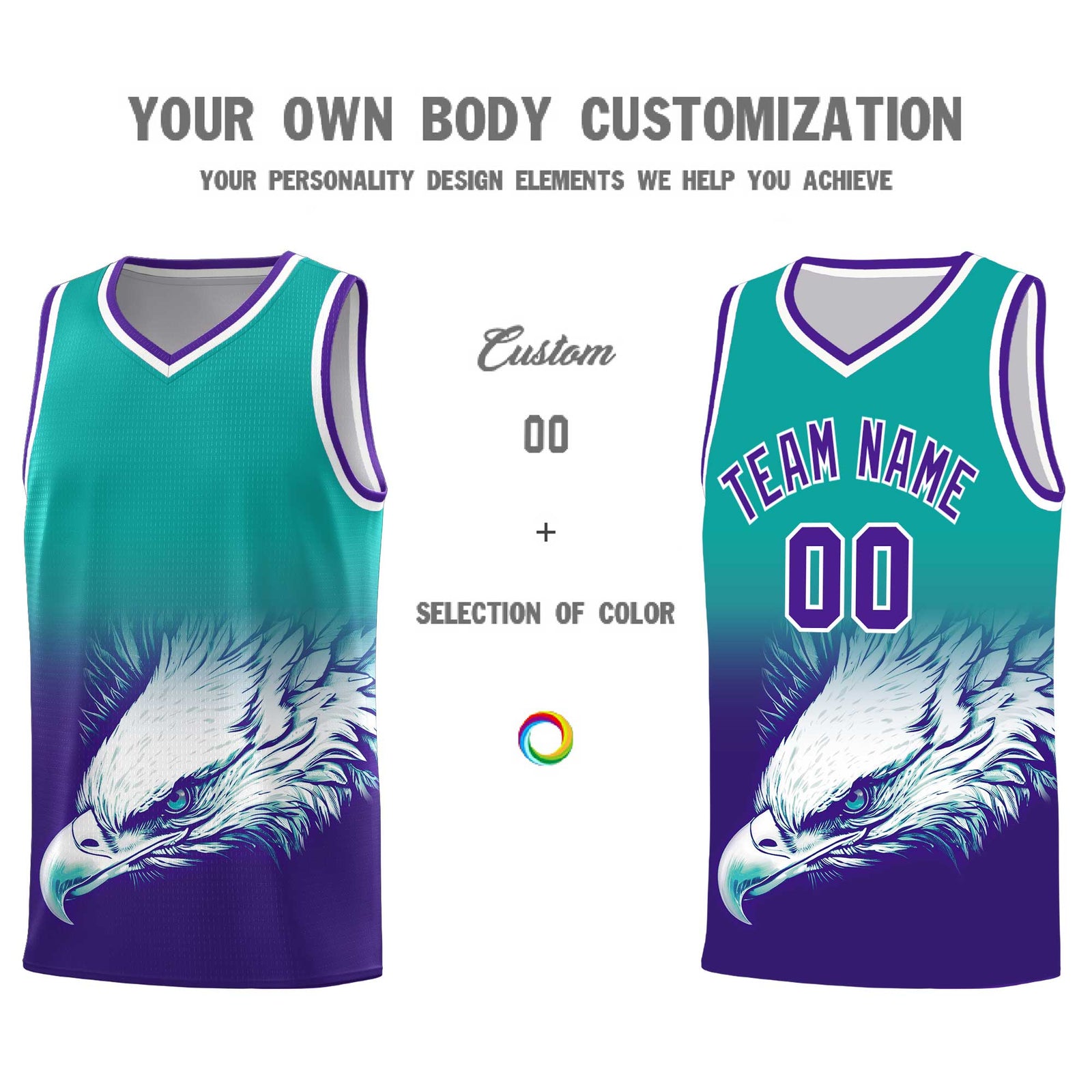 Custom Aqua Purple Basketball Kits with Eagle Pattern