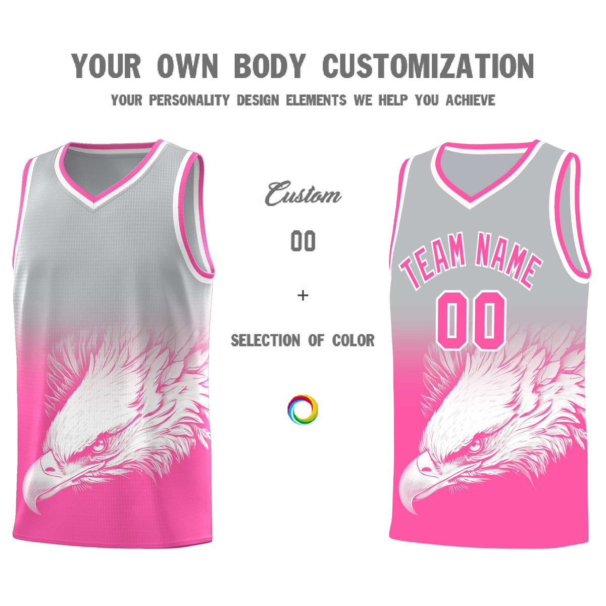 Custom Gray Pink Basketball Kits with Eagle Pattern