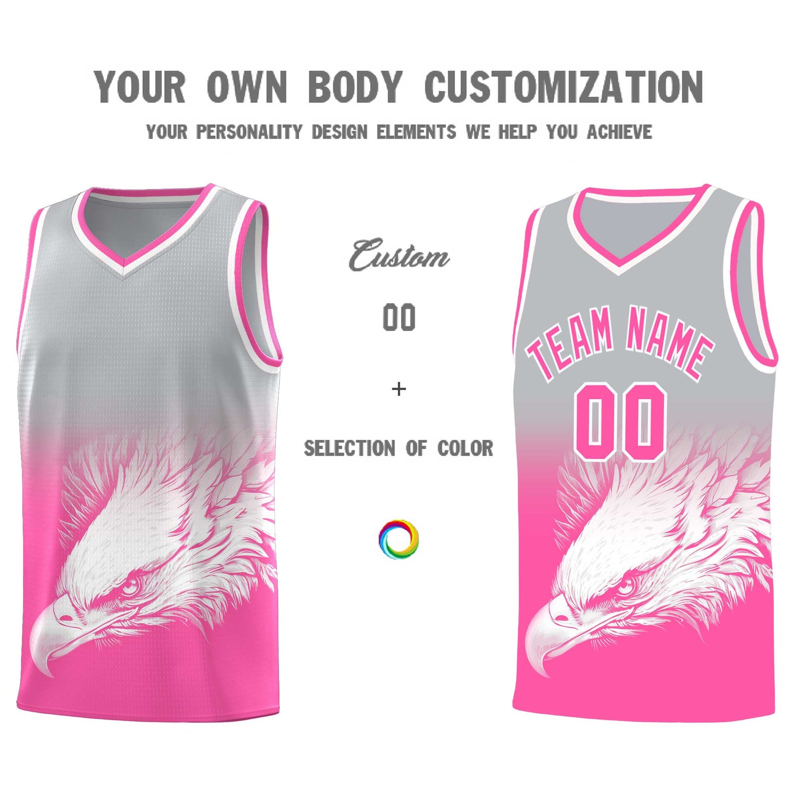 Custom Gray Pink Basketball Kits with Eagle Pattern