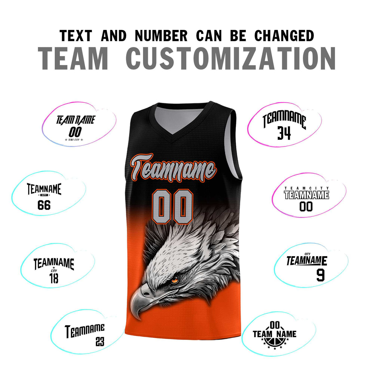 Custom Black Orange Basketball Kits with Eagle Pattern