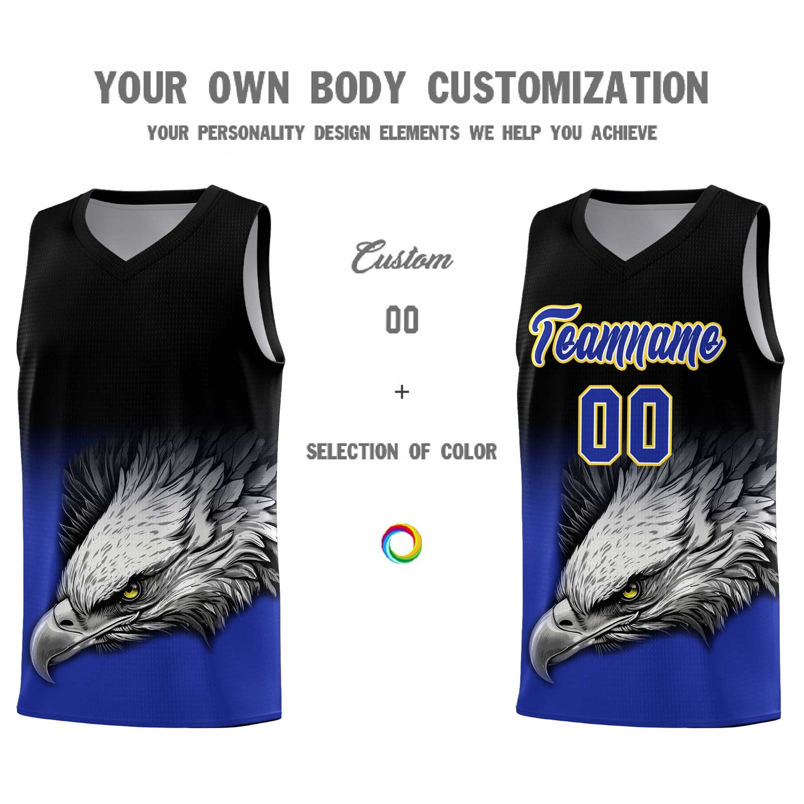 Custom Black Yellow Basketball Kits with Eagle Pattern