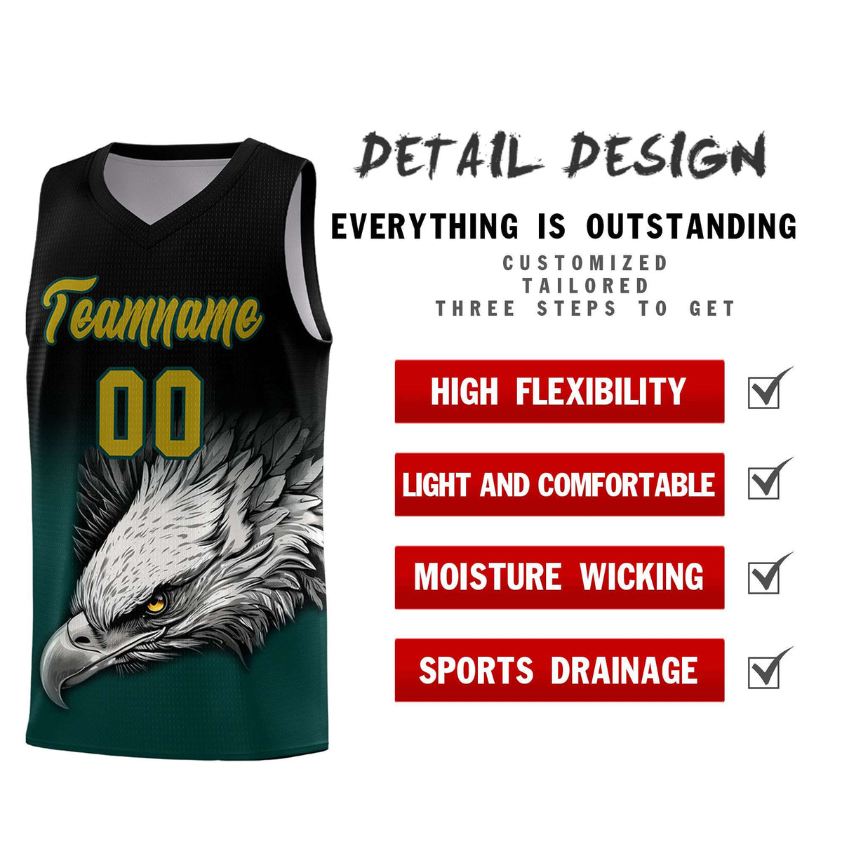 Custom Black Midnight Green Basketball Kits with Eagle Pattern