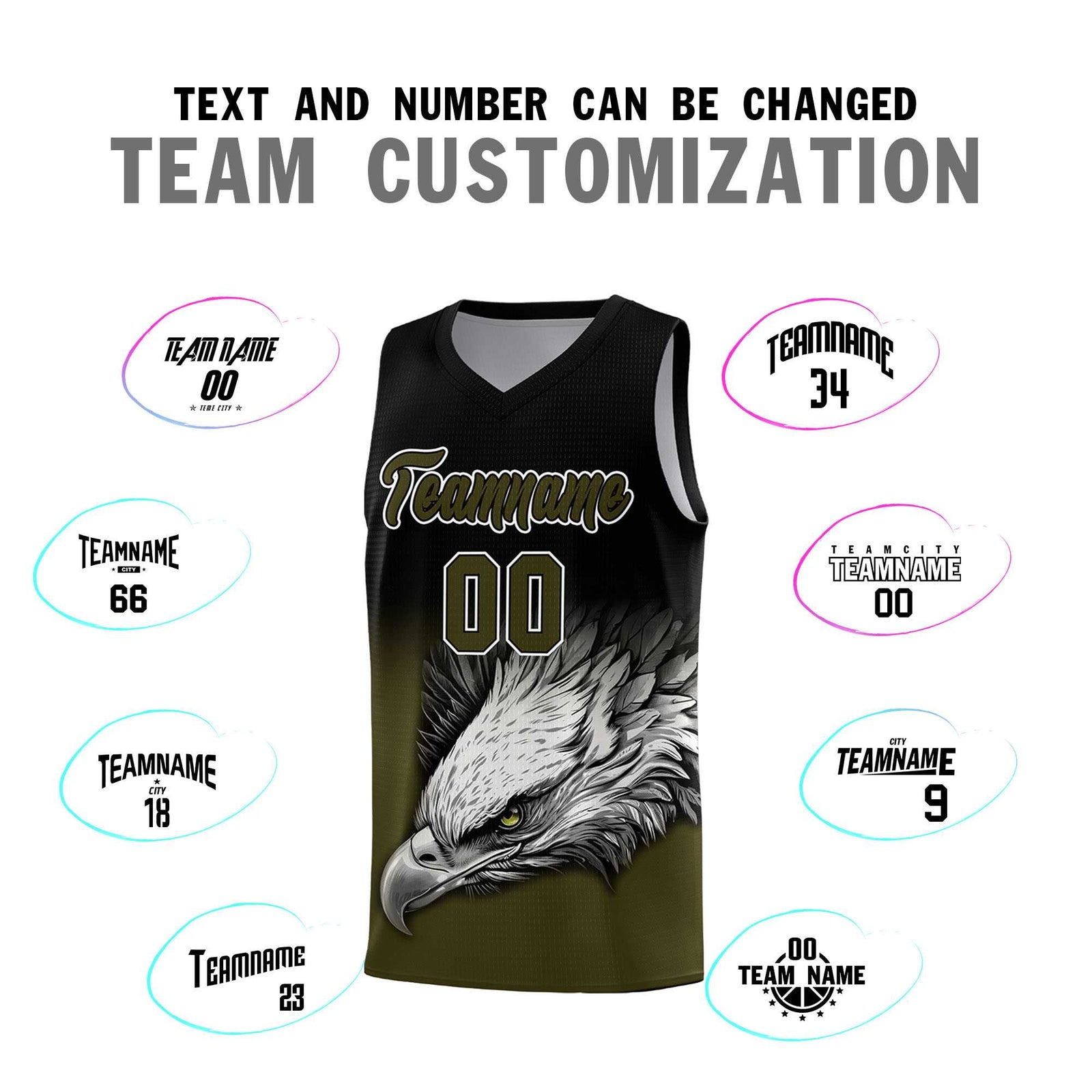 Custom Black Olive Basketball Kits with Eagle Pattern