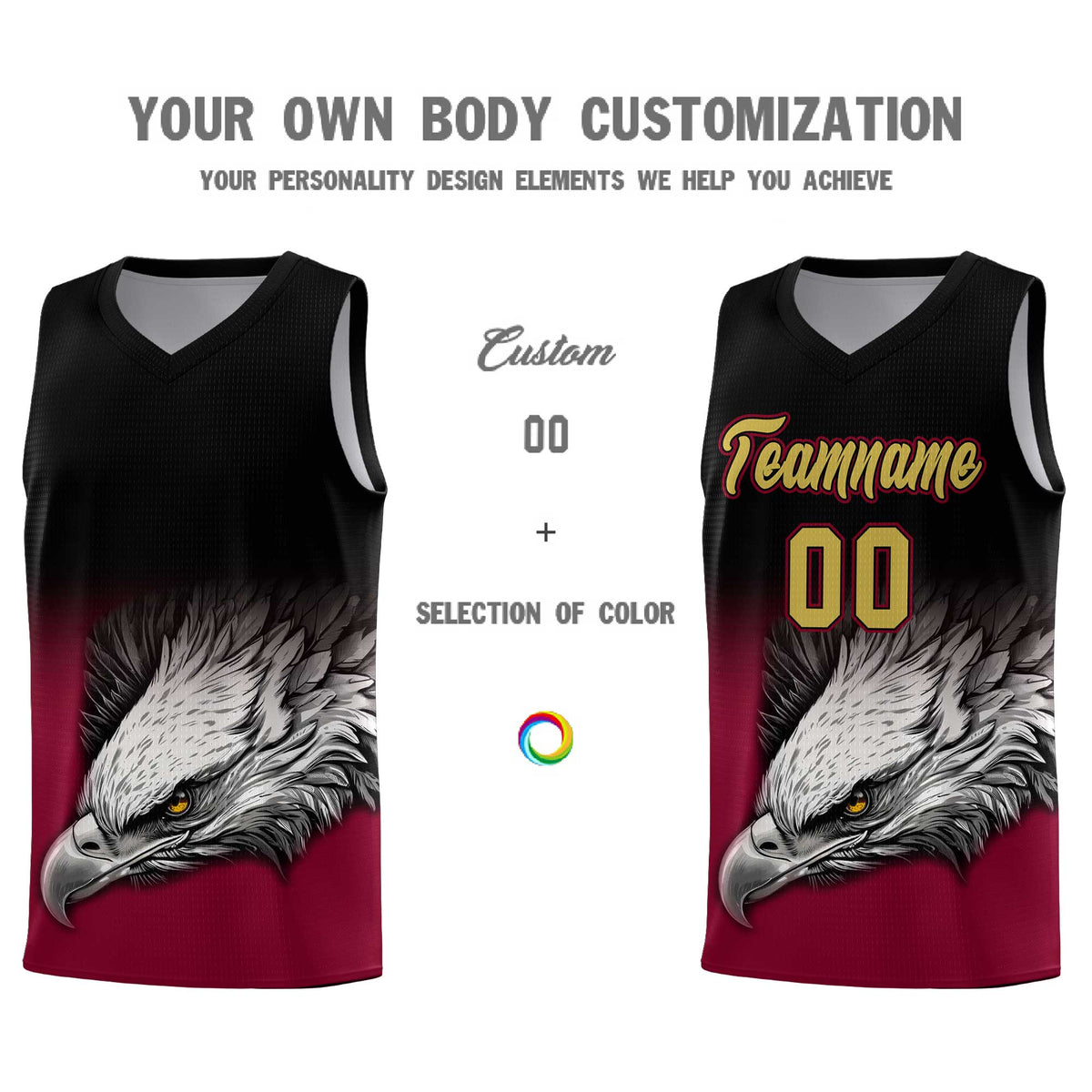 Custom Black Crimson Basketball Kits with Eagle Pattern
