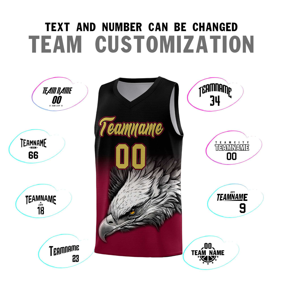 Custom Black Crimson Basketball Kits with Eagle Pattern
