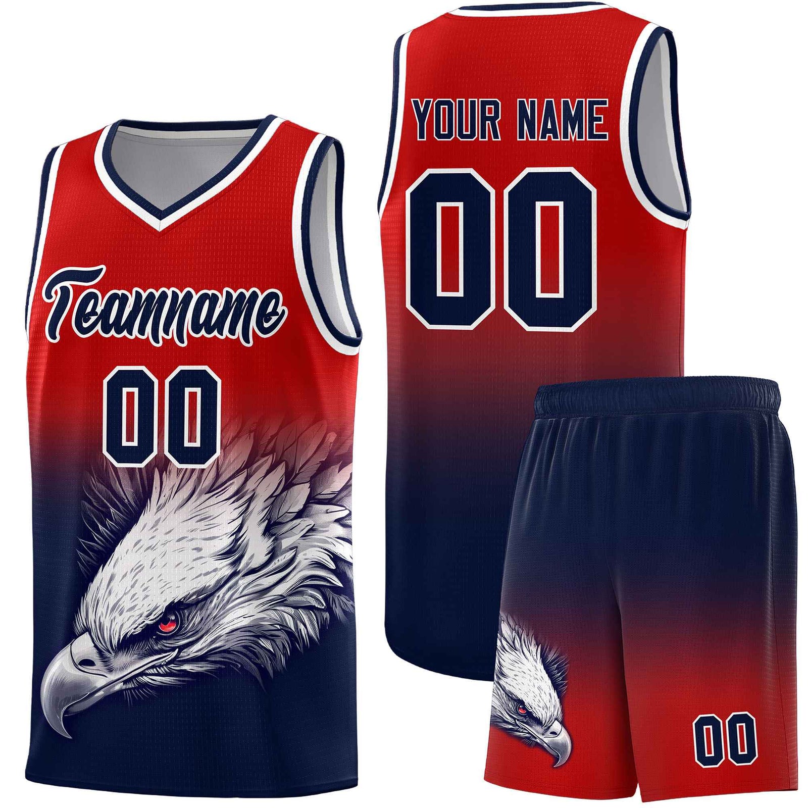 Custom Red Navy Basketball Kits with Eagle Pattern