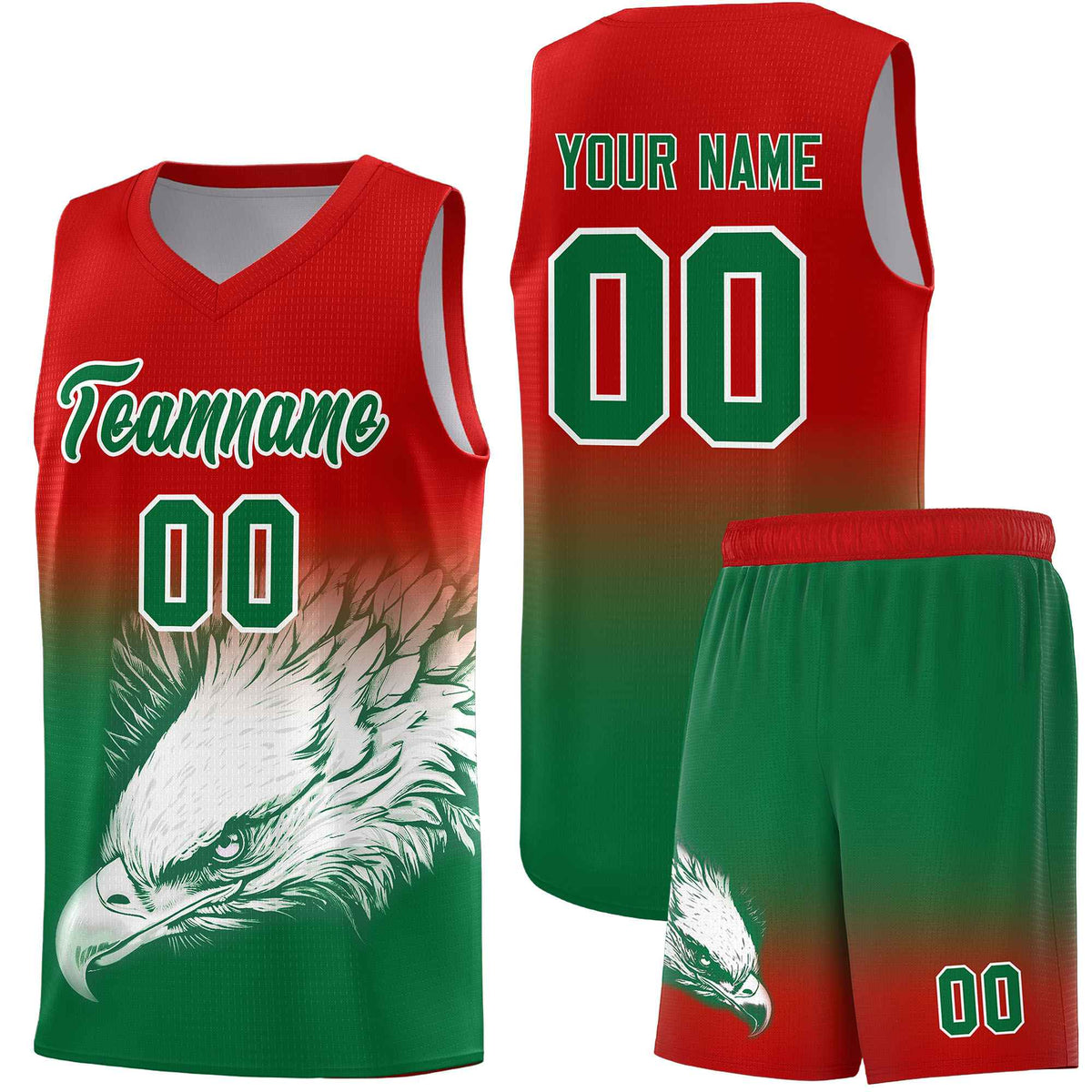 Custom Red Kelly Green Basketball Kits with Eagle Pattern