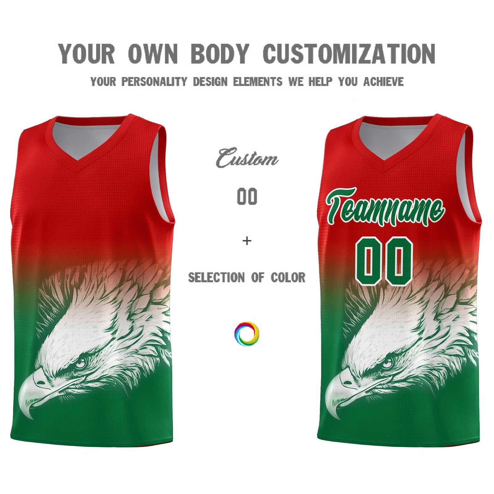 Custom Red Kelly Green Basketball Kits with Eagle Pattern
