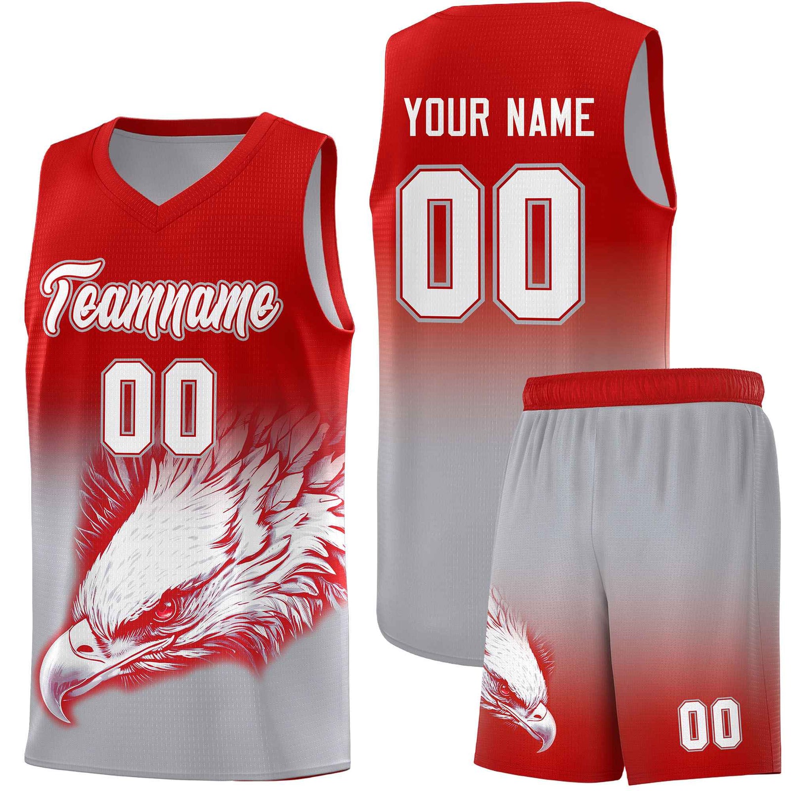 Custom Red Gray Basketball Kits with Eagle Pattern