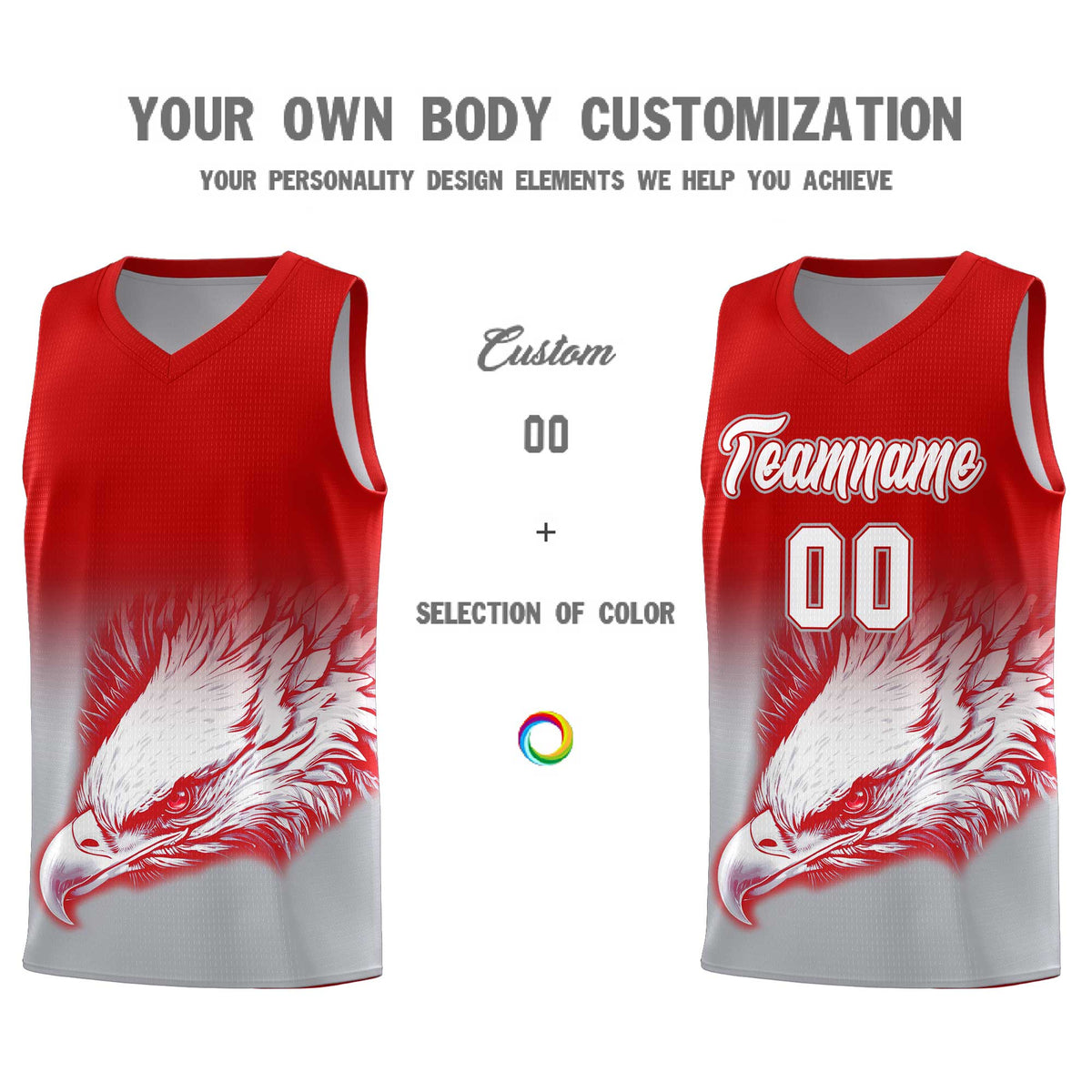 Custom Red Gray Basketball Kits with Eagle Pattern