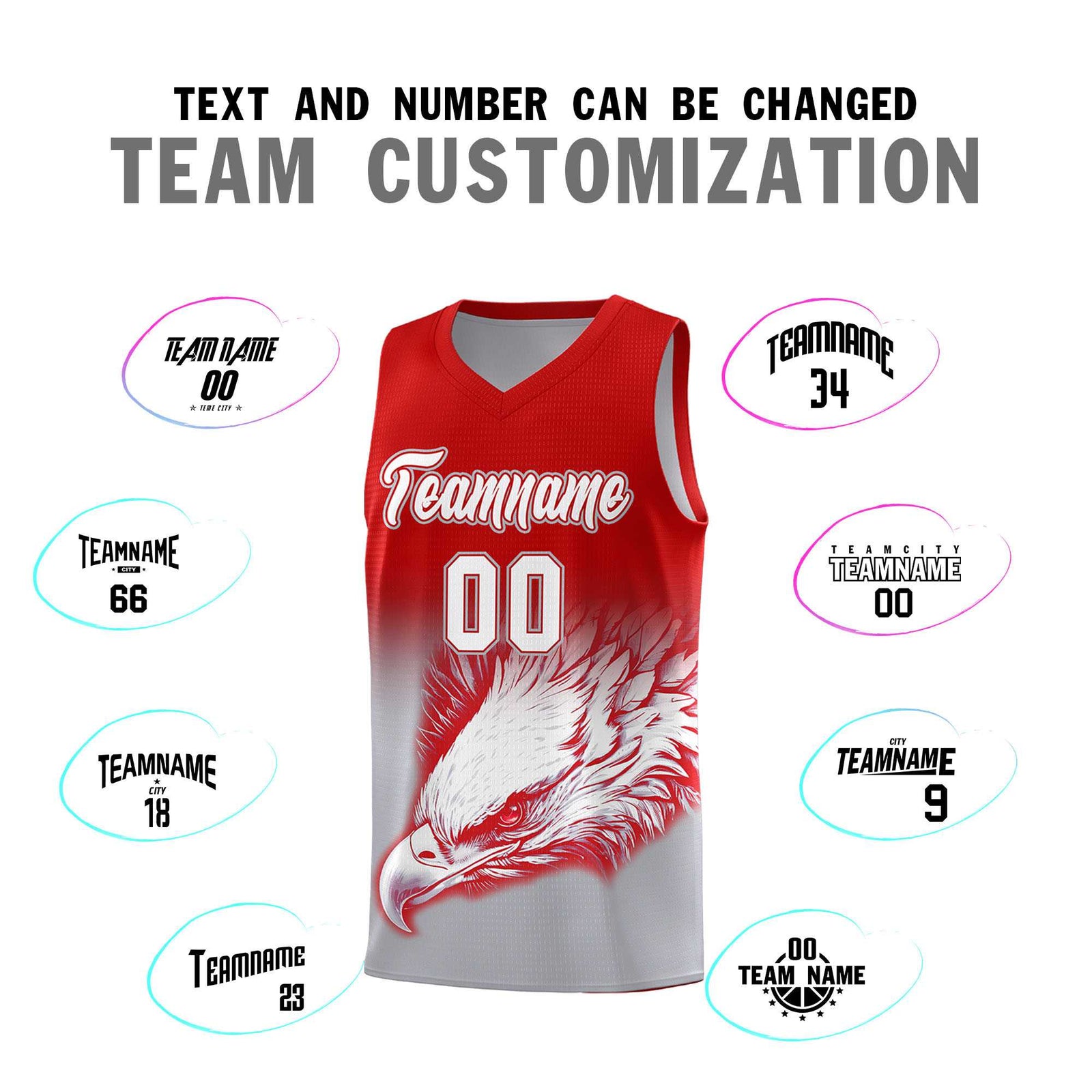 Custom Red Gray Basketball Kits with Eagle Pattern