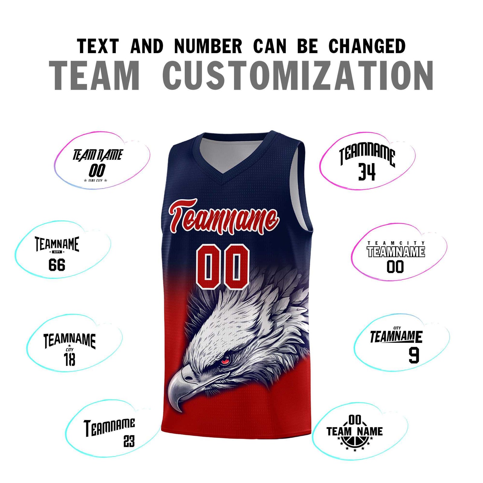 Custom Navy Red Basketball Kits with Eagle Pattern