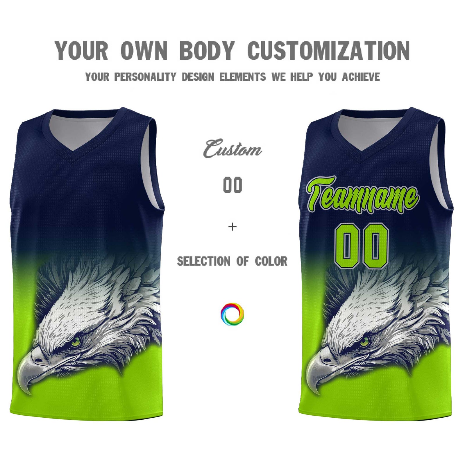 Custom Navy Neon Green Basketball Kits with Eagle Pattern