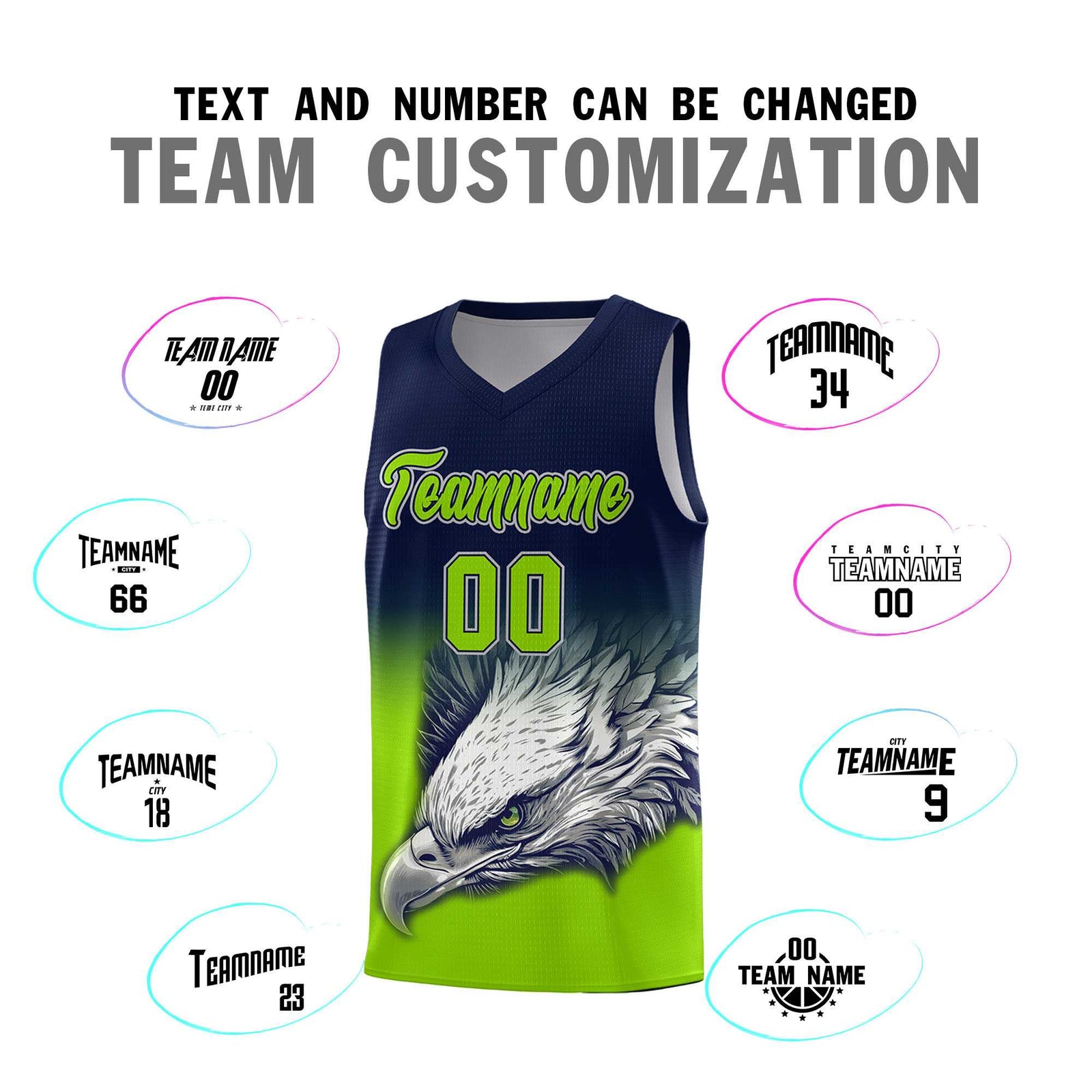 Custom Navy Neon Green Basketball Kits with Eagle Pattern