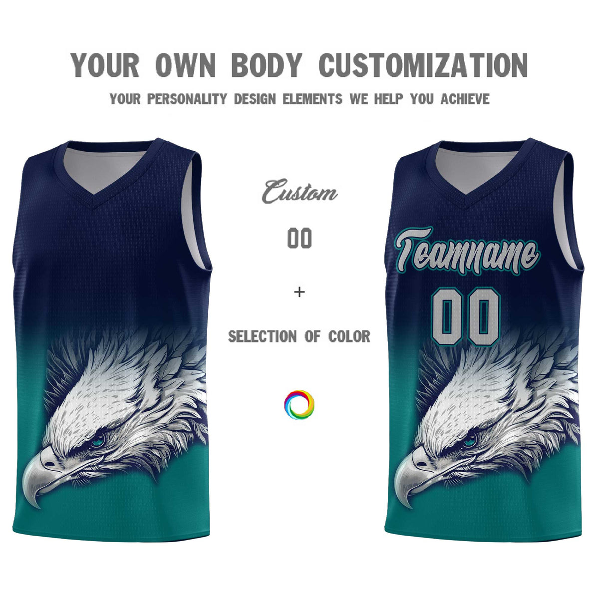 Custom Navy Teal Basketball Kits with Eagle Pattern