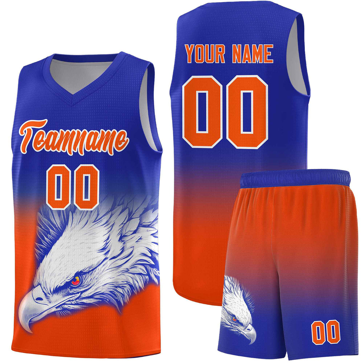 Custom Royal Orange Basketball Kits with Eagle Pattern
