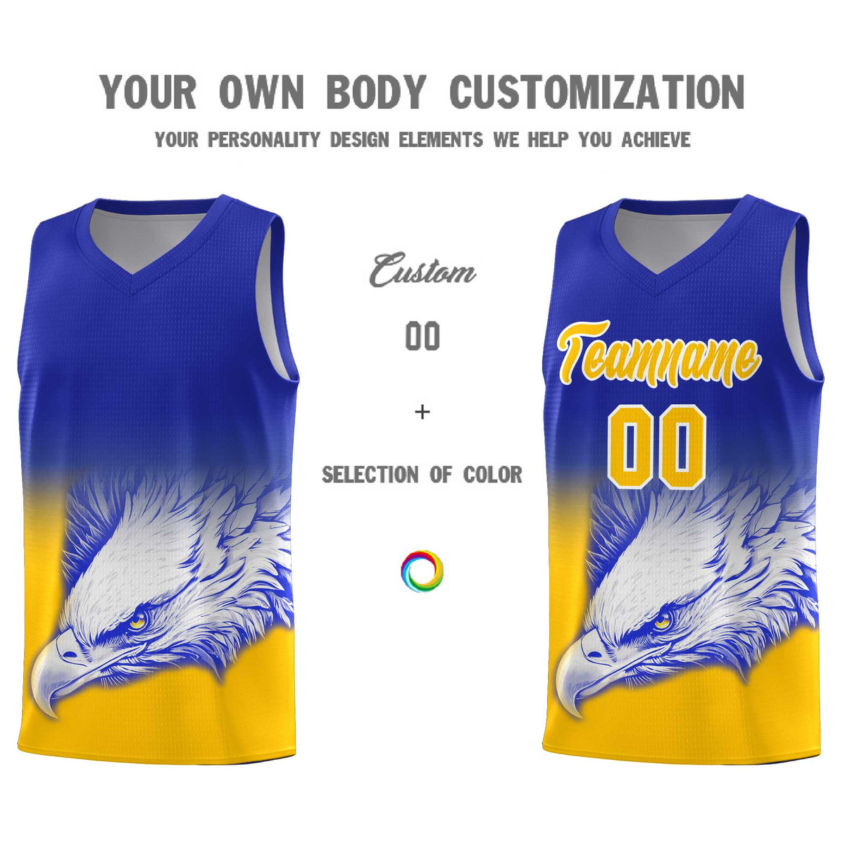 Custom Royal Yellow Basketball Kits with Eagle Pattern