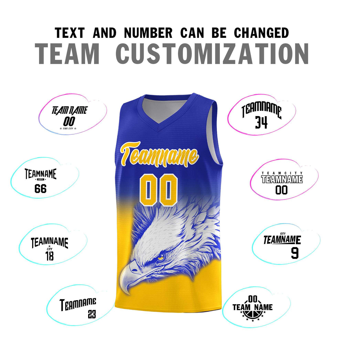 Custom Royal Yellow Basketball Kits with Eagle Pattern