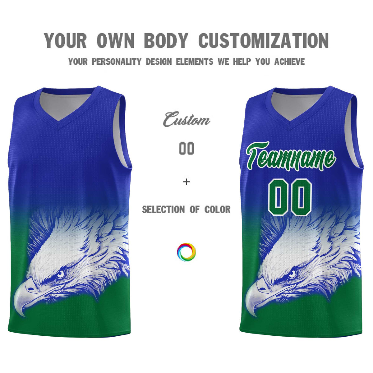 Custom Royal Kelly Green Basketball Kits with Eagle Pattern
