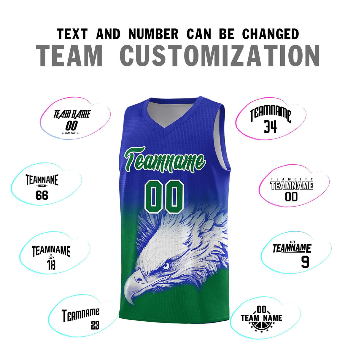 Custom Royal Kelly Green Basketball Kits with Eagle Pattern