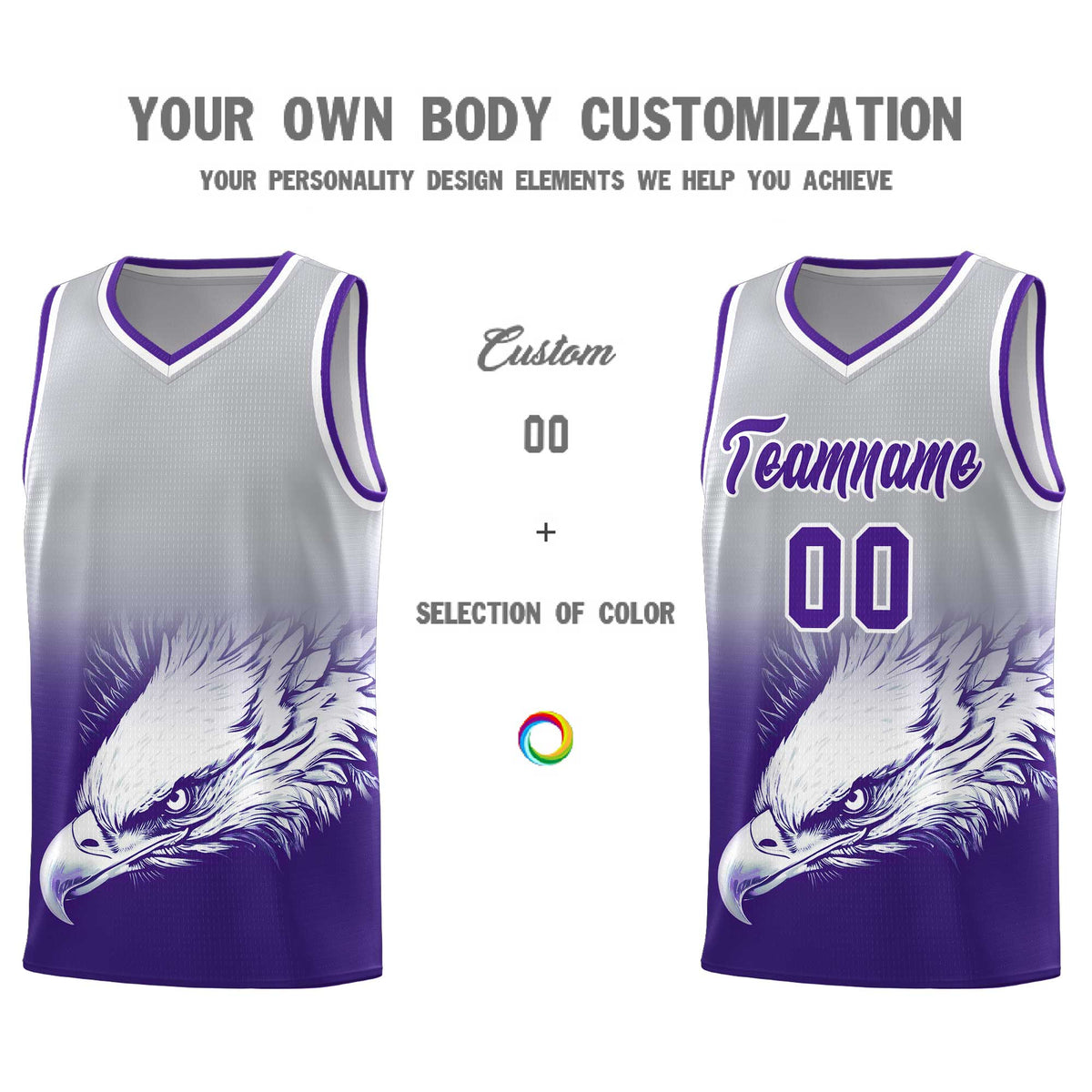 Custom Gray Purple Basketball Kits with Eagle Pattern
