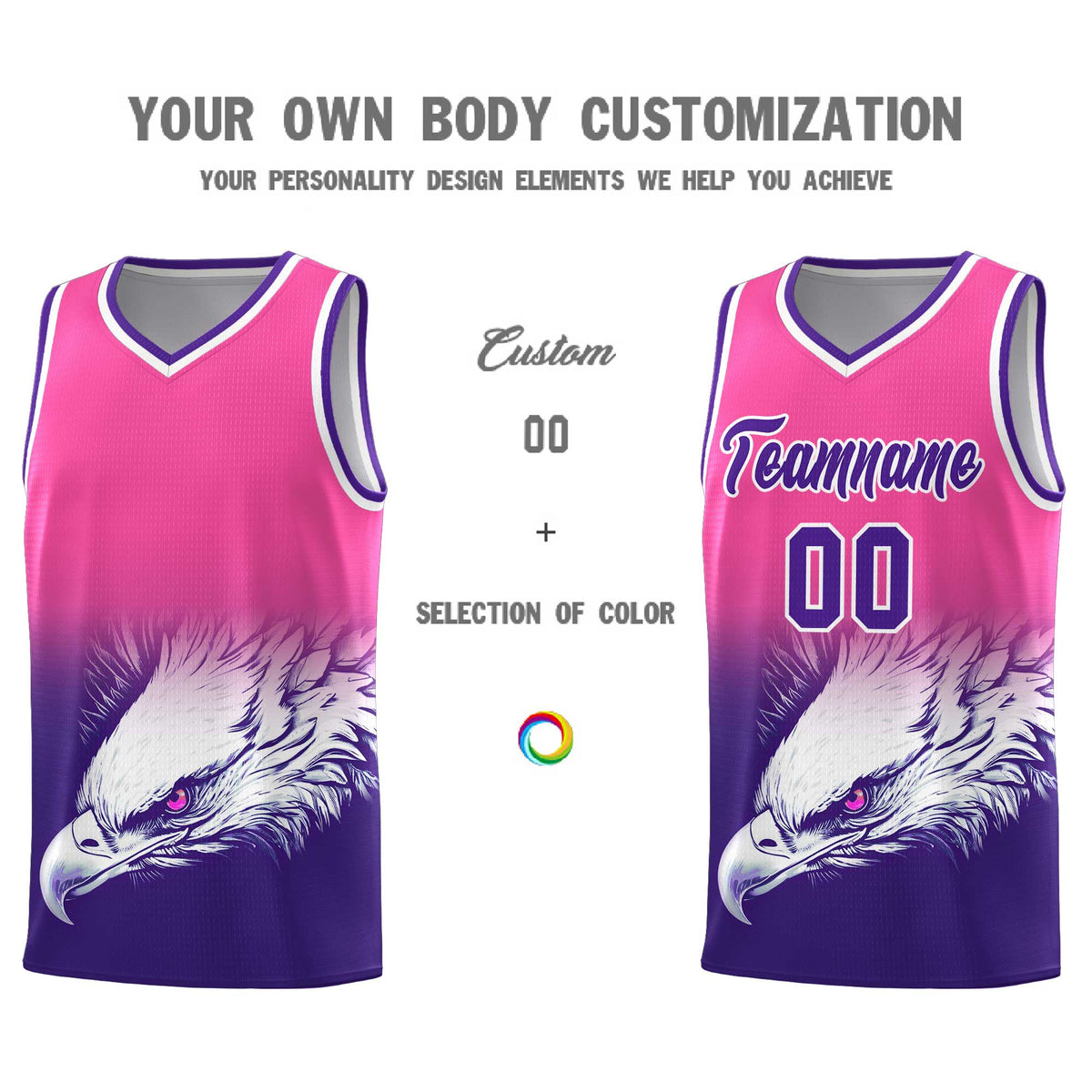 Custom Pink Purple Basketball Kits with Eagle Pattern