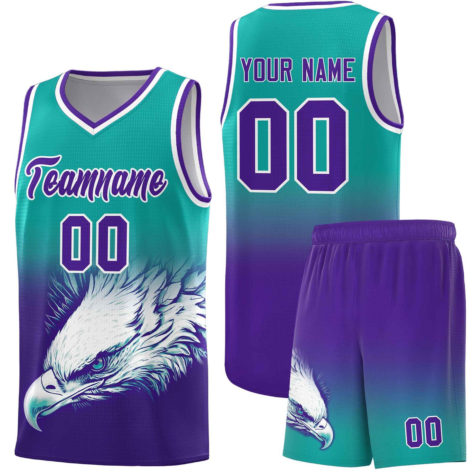 Custom Aqua Purple Basketball Kits with Eagle Pattern