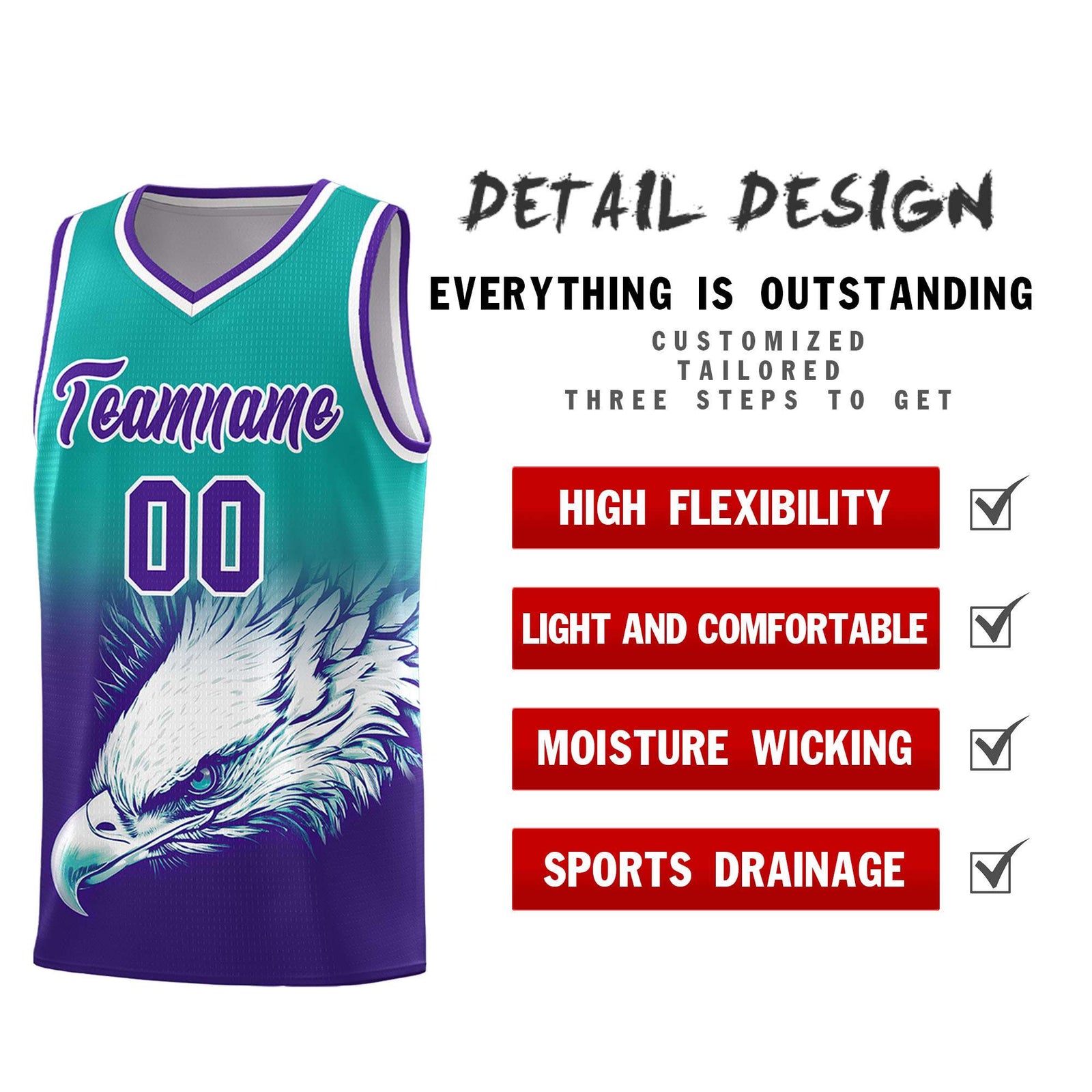 Custom Aqua Purple Basketball Kits with Eagle Pattern