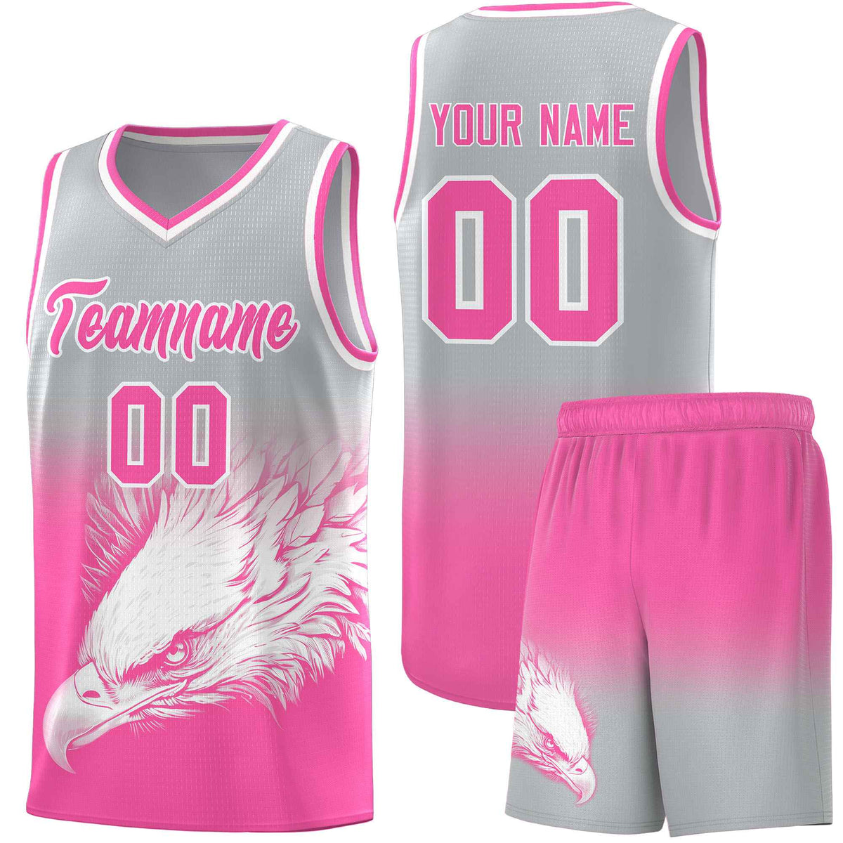 Custom Gray Pink Basketball Kits with Eagle Pattern