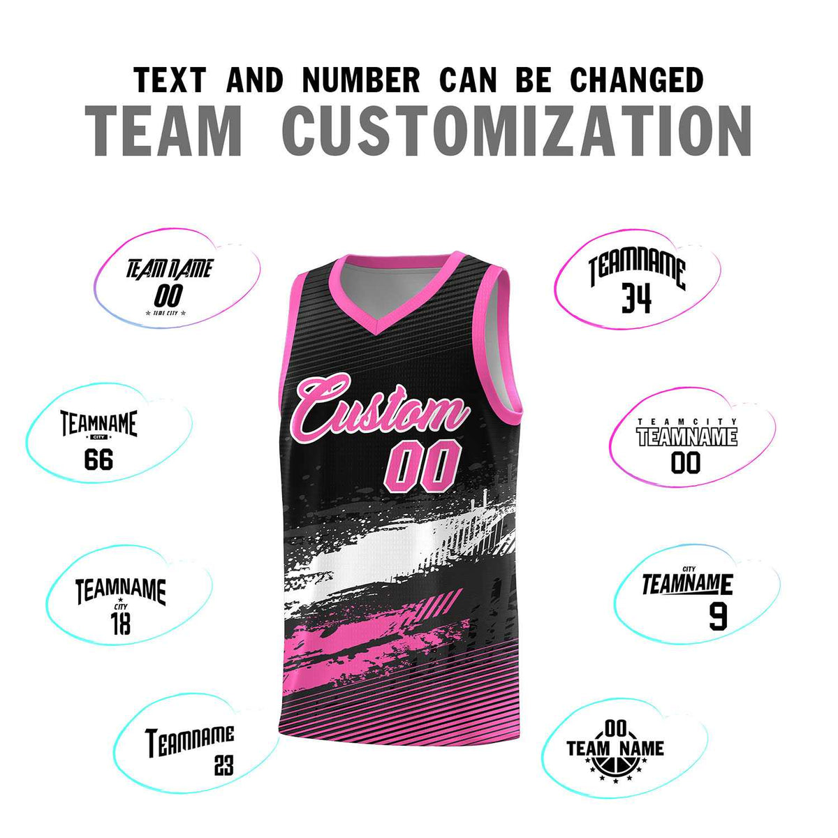 Custom Black White and Pink Graffiti Pattern Sports Uniform Basketball Jersey